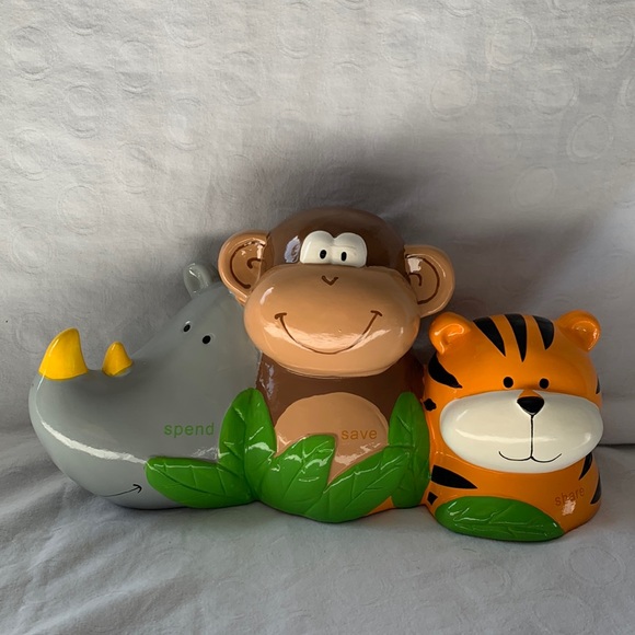 Stephen Joseph Other - Stephen Joseph Ceramic Bank Jungle Theme Rhino Monkey Tiger Spend Save Share